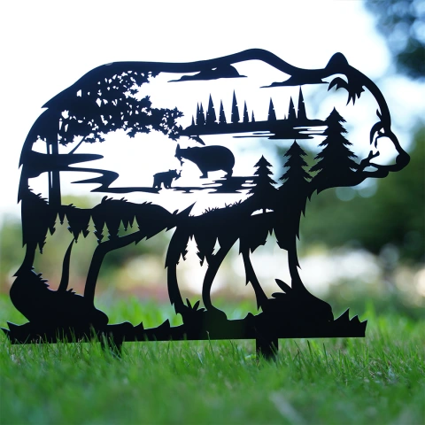 Garden Decor Art - Metal Bear Silhouettes Lawn Ornaments, Festival Decorations